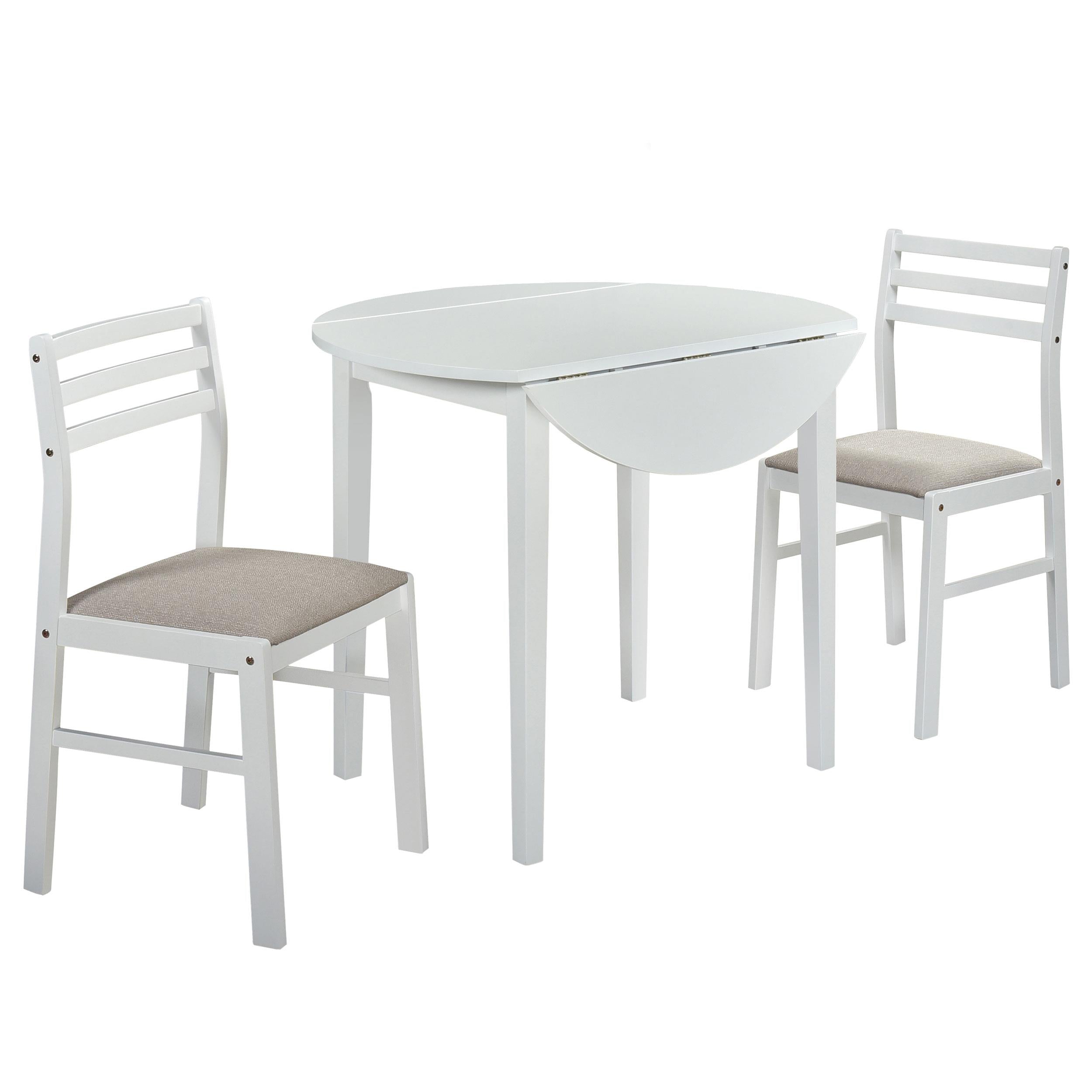 Bucknell 3-piece Round Drop Leaf Dining Table Set White - 130005WHT