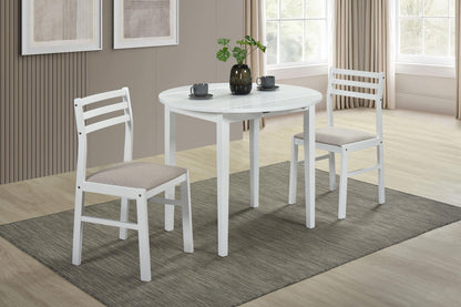 Bucknell 3-piece Round Drop Leaf Dining Table Set White - 130005WHT