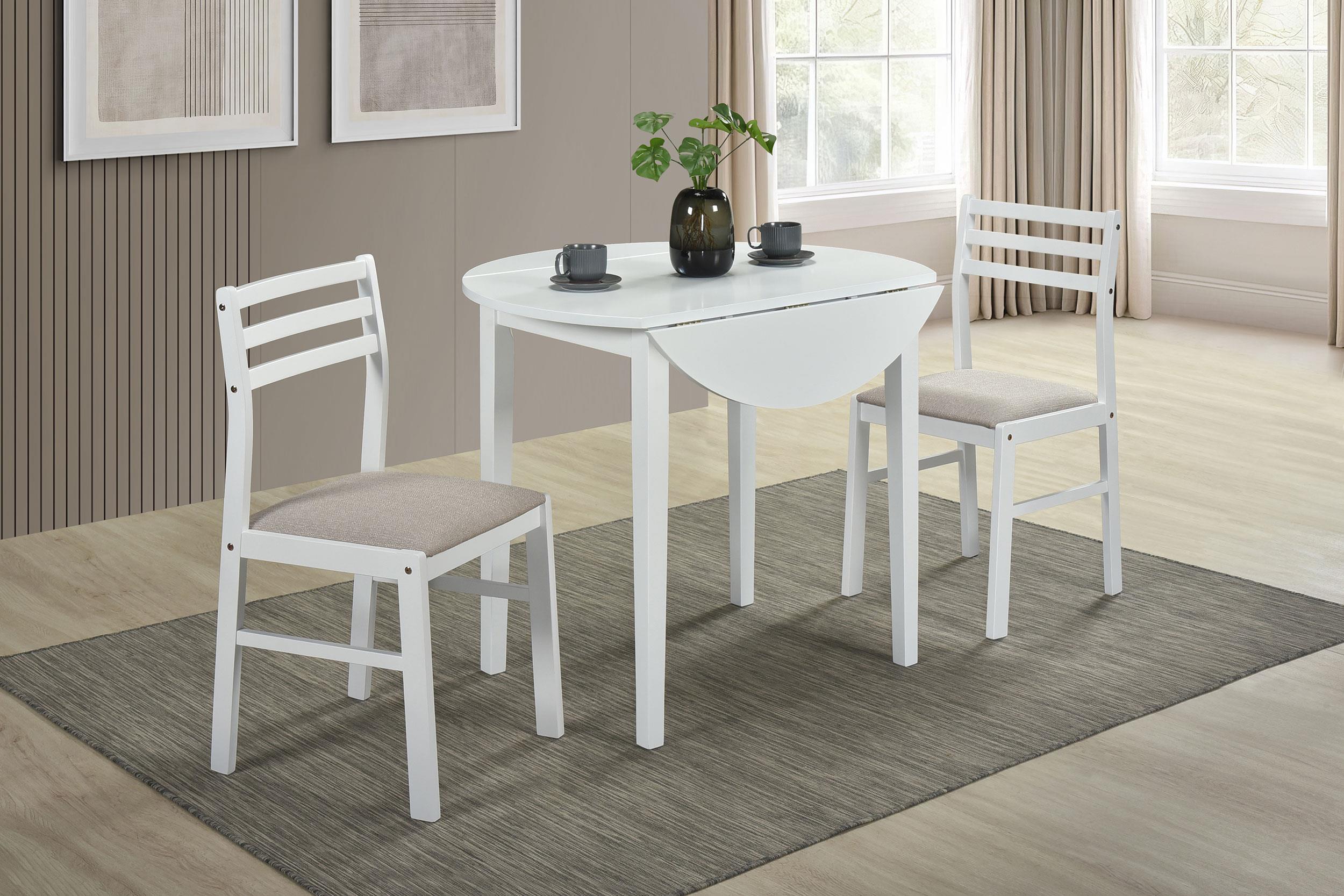 Bucknell 3-piece Round Drop Leaf Dining Table Set White - 130005WHT