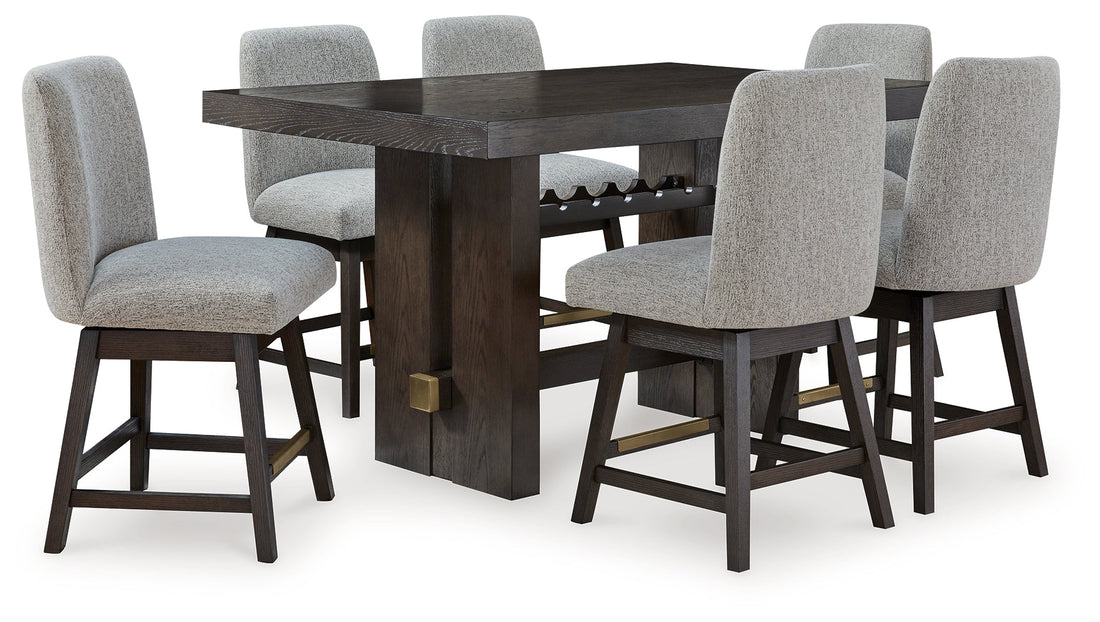 Burkhaus Counter Height Dining Table and 6 Barstools in Dark Brown from Ashley - Luna Furniture