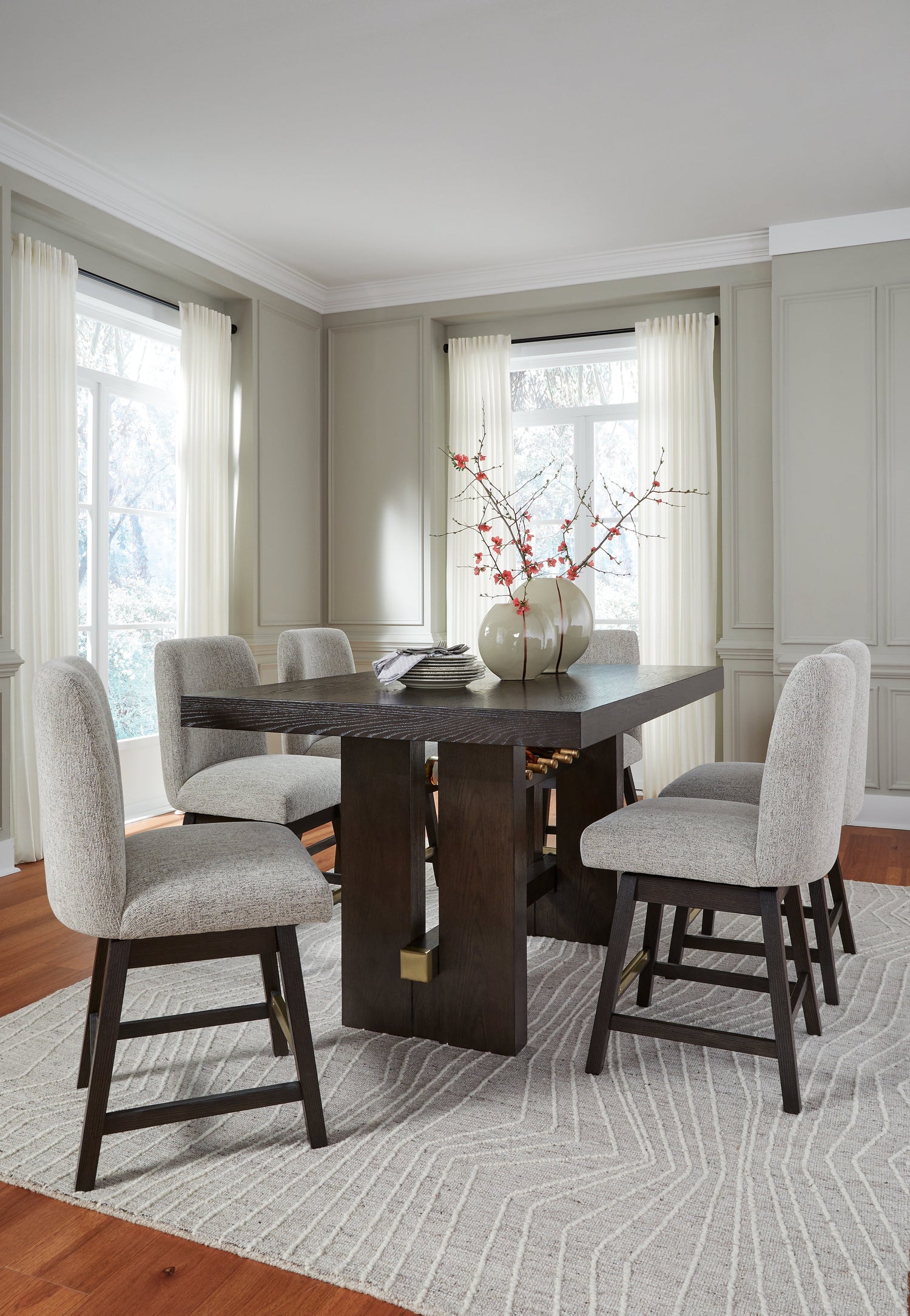 Burkhaus Counter Height Dining Table and 6 Barstools in Dark Brown from Ashley - Luna Furniture