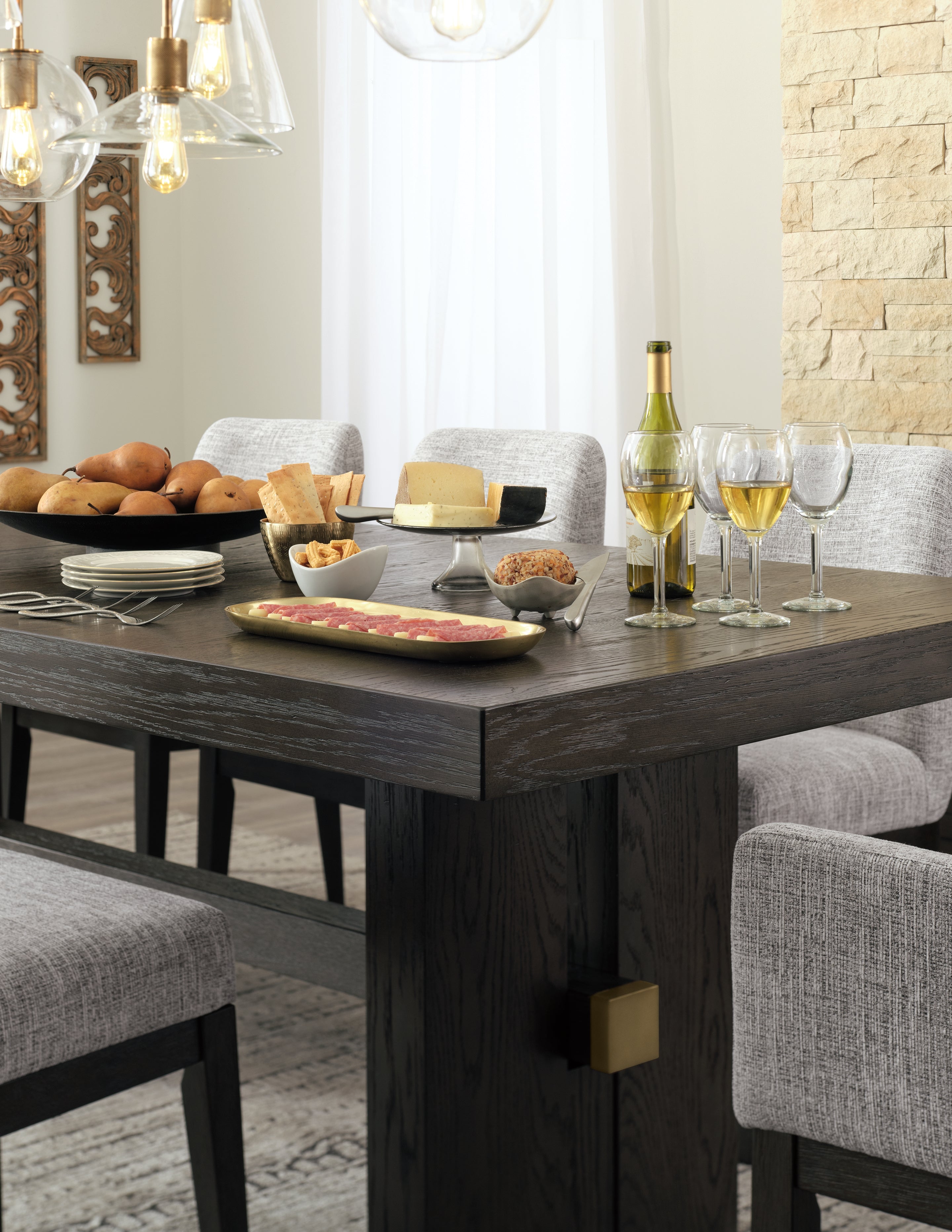 Burkhaus Dining Table and 8 Chairs with Storage in Dark Brown - PKG013374