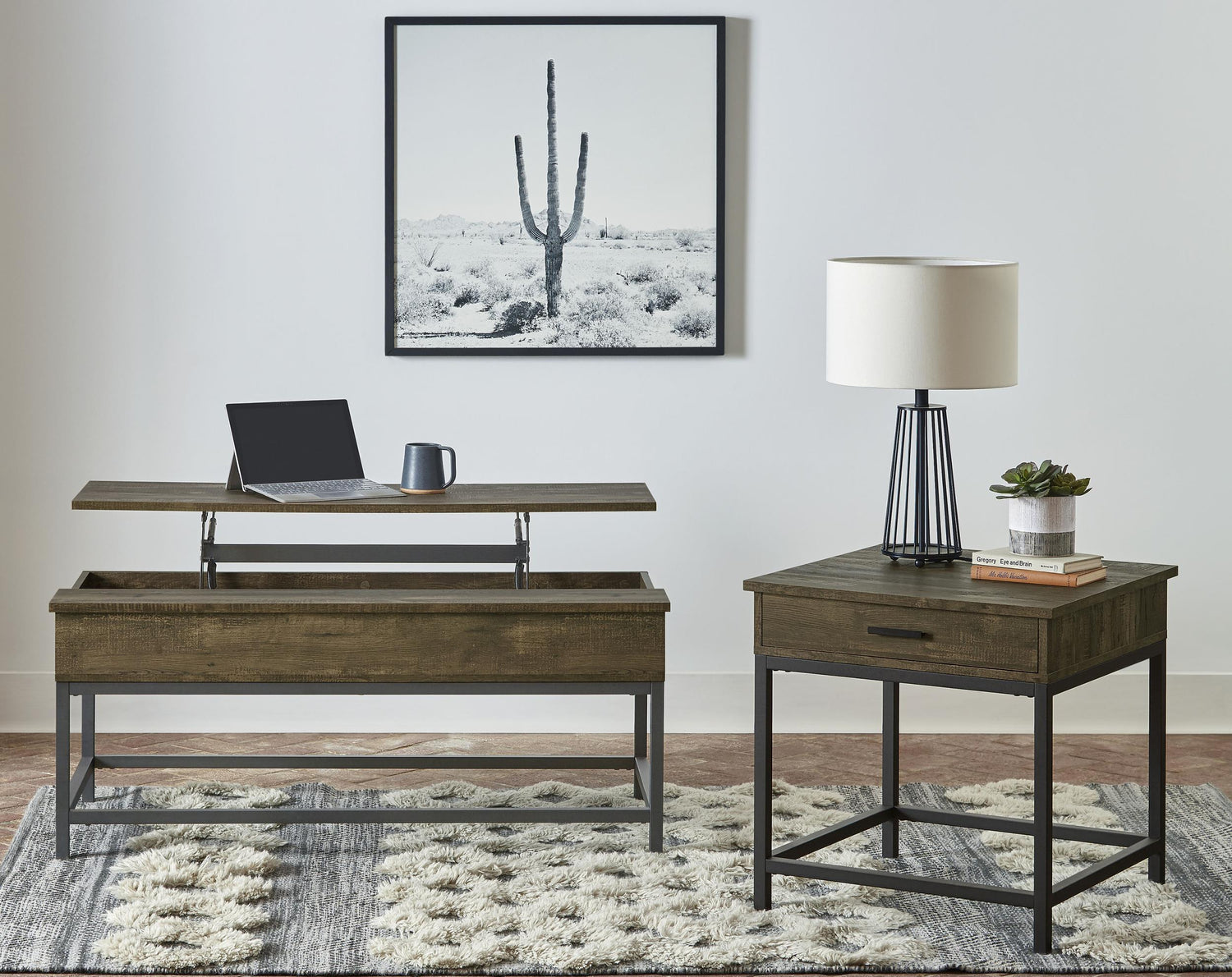 Byers 2-piece Lift Top Coffee and End Table Set Brown Oak - 723778-S2
