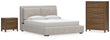 Cabalynn California King Upholstered Bed with Chest and Nightstand in Light Brown from Ashley - Luna Furniture