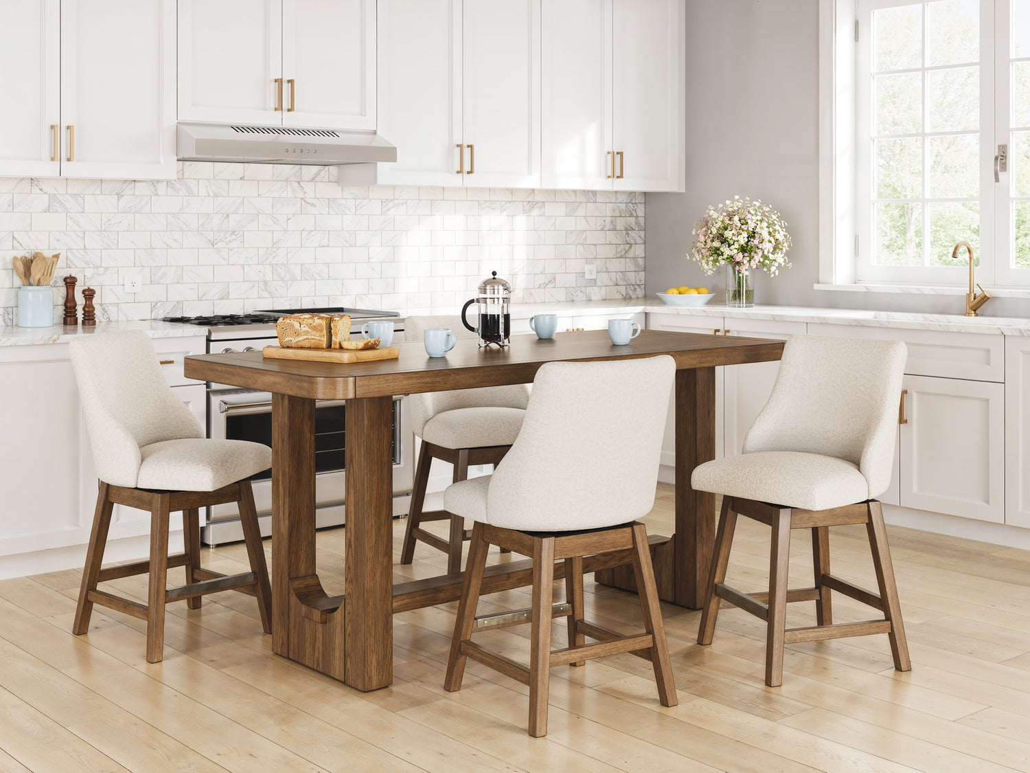 Cabalynn Counter Height Dining Table and 4 Barstools - D974D5