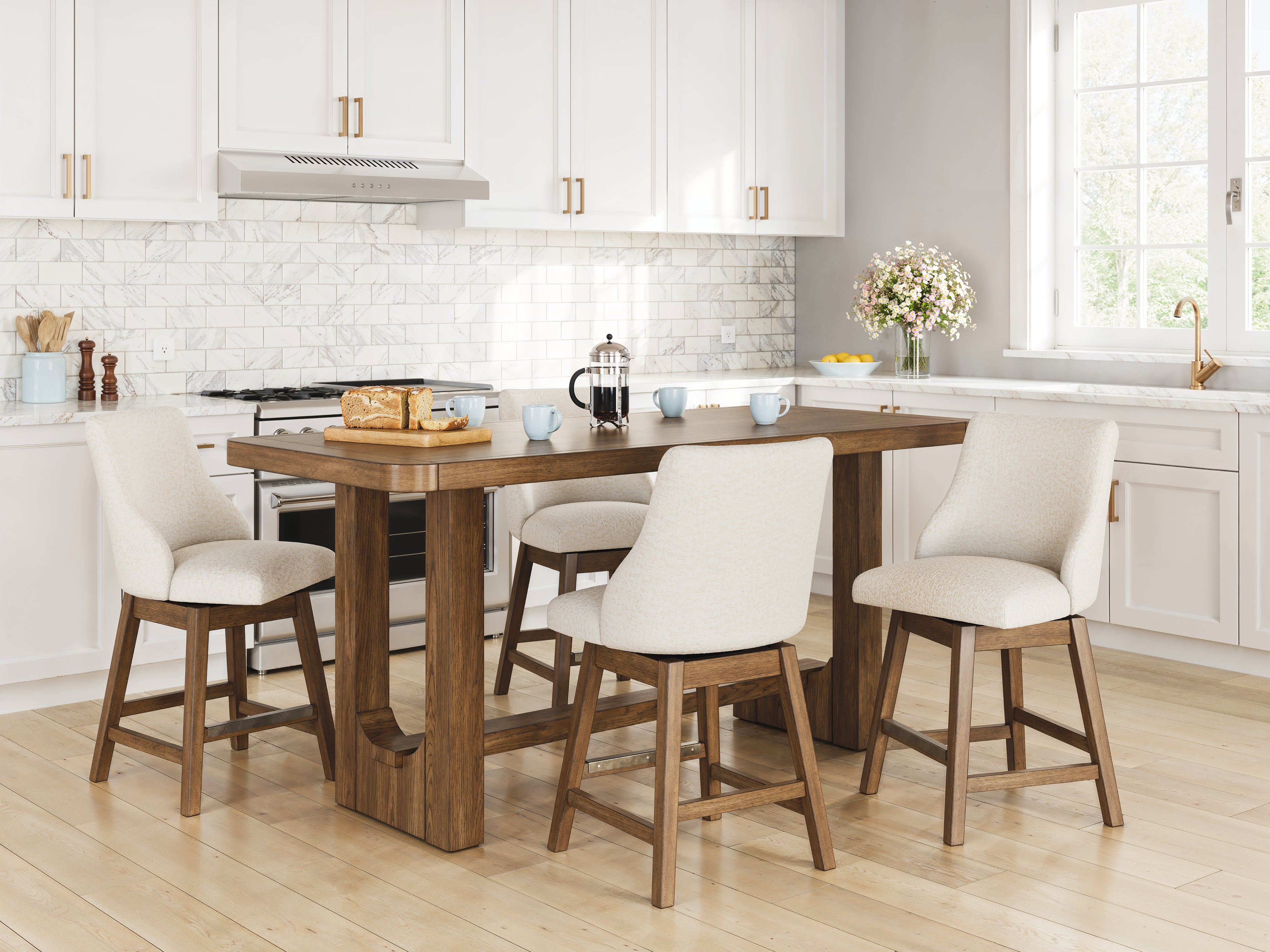 Cabalynn Counter Height Dining Table and 4 Barstools - D974D5