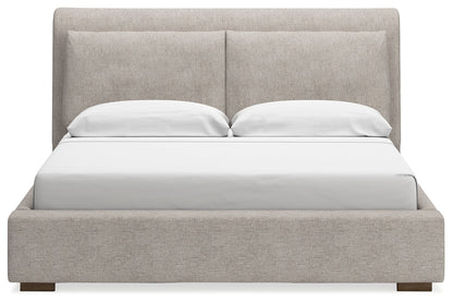 Cabalynn King Upholstered Bed with Mirrored Dresser, Chest and 2 Nightstands in Light Brown - PKG015730