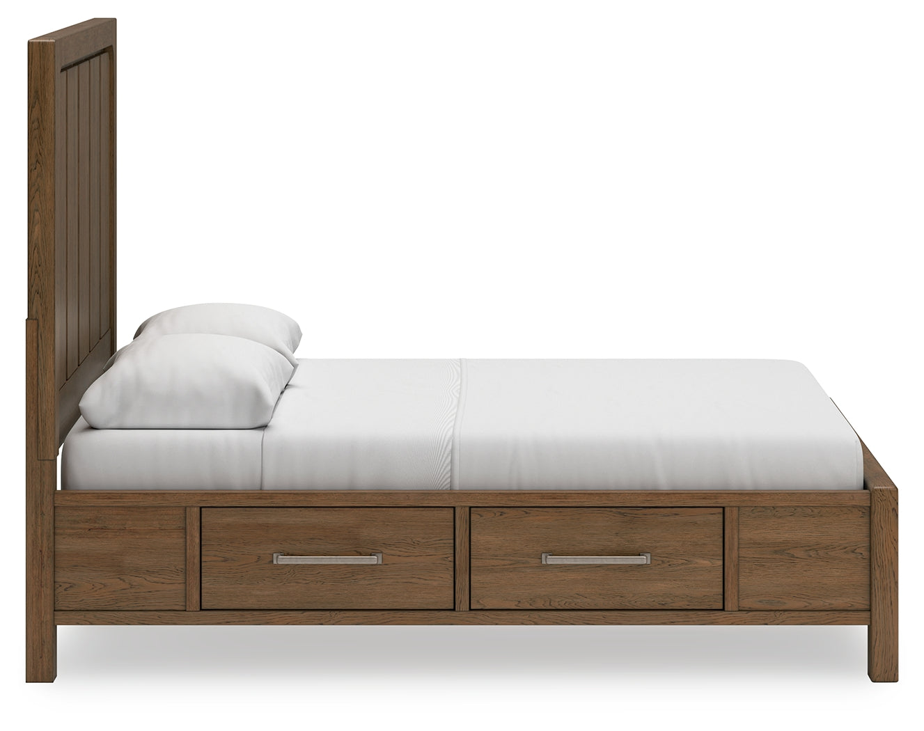 Cabalynn Queen Panel Bed with Storage with Mirrored Dresser, Chest and 2 Nightstands in Light Brown - PKG015724