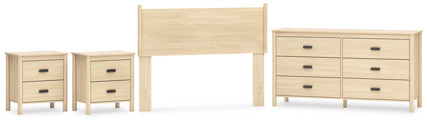 Cabinella Full Panel Headboard with Dresser and 2 Nightstands in Tan - PKG017213