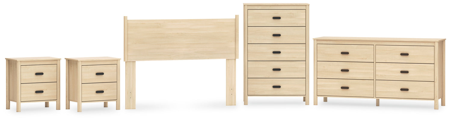 Cabinella Full Panel Headboard with Dresser, Chest and 2 Nightstands in Tan - PKG017215