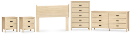 Cabinella Full Panel Headboard with Dresser, Chest and 2 Nightstands in Tan - PKG017215
