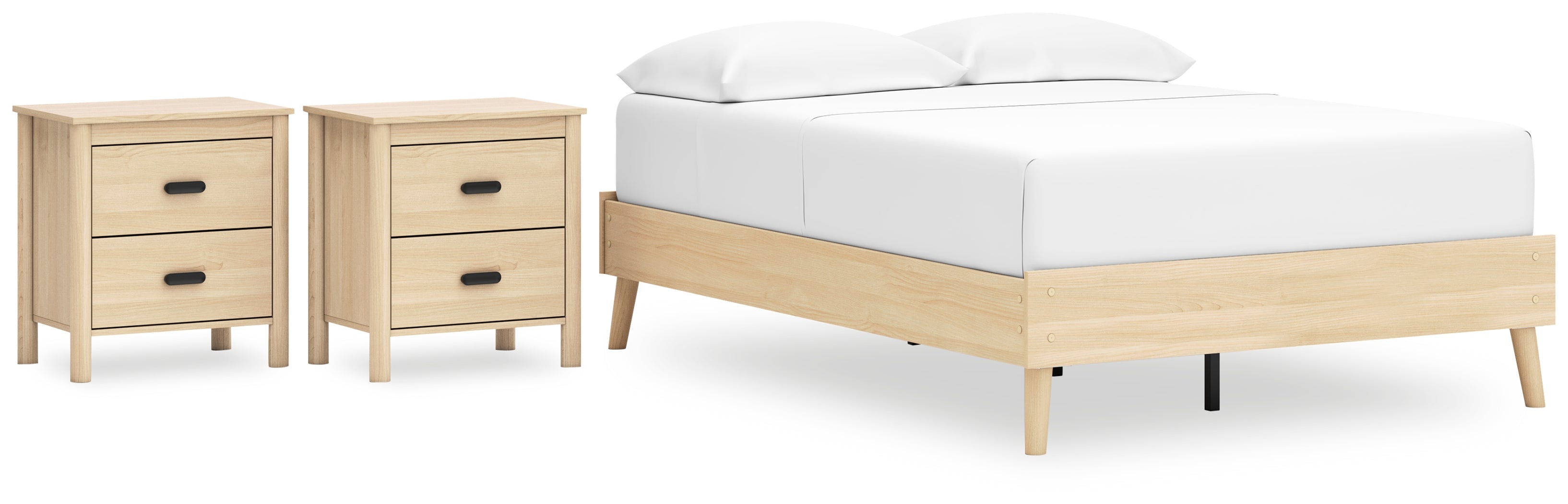 Cabinella Full Platform Bed with 2 Nightstands in Tan - PKG017221