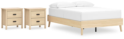 Cabinella Full Platform Bed with 2 Nightstands in Tan - PKG017221