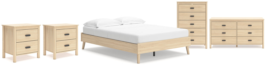 Cabinella Full Platform Bed with Dresser, Chest and 2 Nightstands in Tan - PKG017222