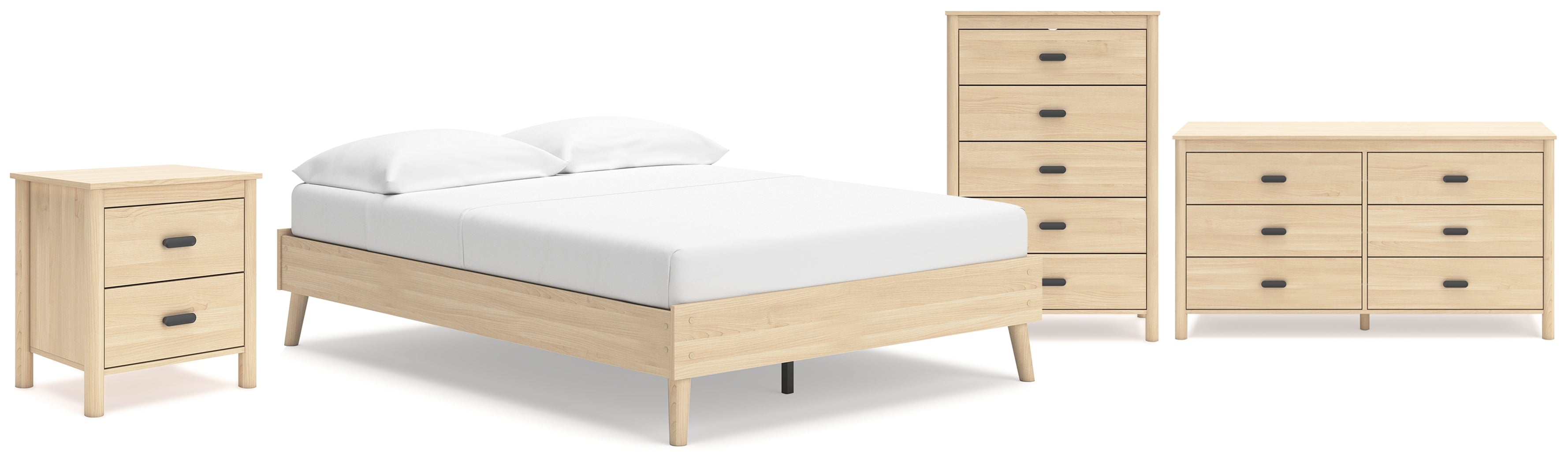 Cabinella Full Platform Bed with Dresser, Chest and Nightstand in Tan - PKG017225