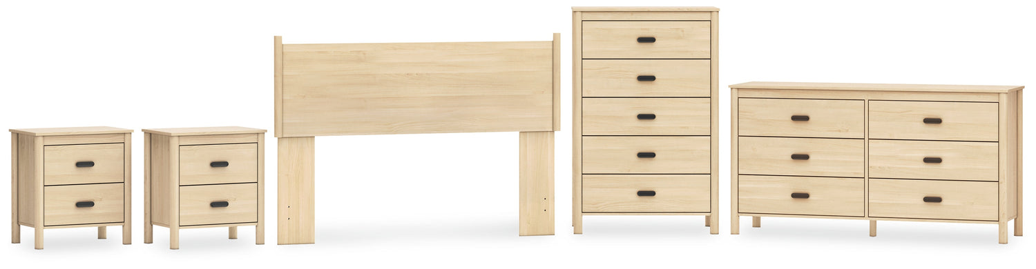 Cabinella Queen Panel Headboard with Dresser, Chest and 2 Nightstands in Tan - PKG017285