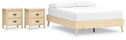 Cabinella Queen Platform Bed with 2 Nightstands in Tan - PKG017291
