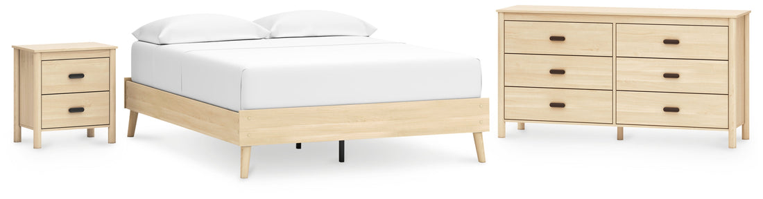 Cabinella Queen Platform Bed with Dresser and Nightstand in Tan - PKG017293