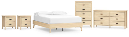 Cabinella Queen Platform Bed with Dresser, Chest and 2 Nightstands in Tan - PKG017292