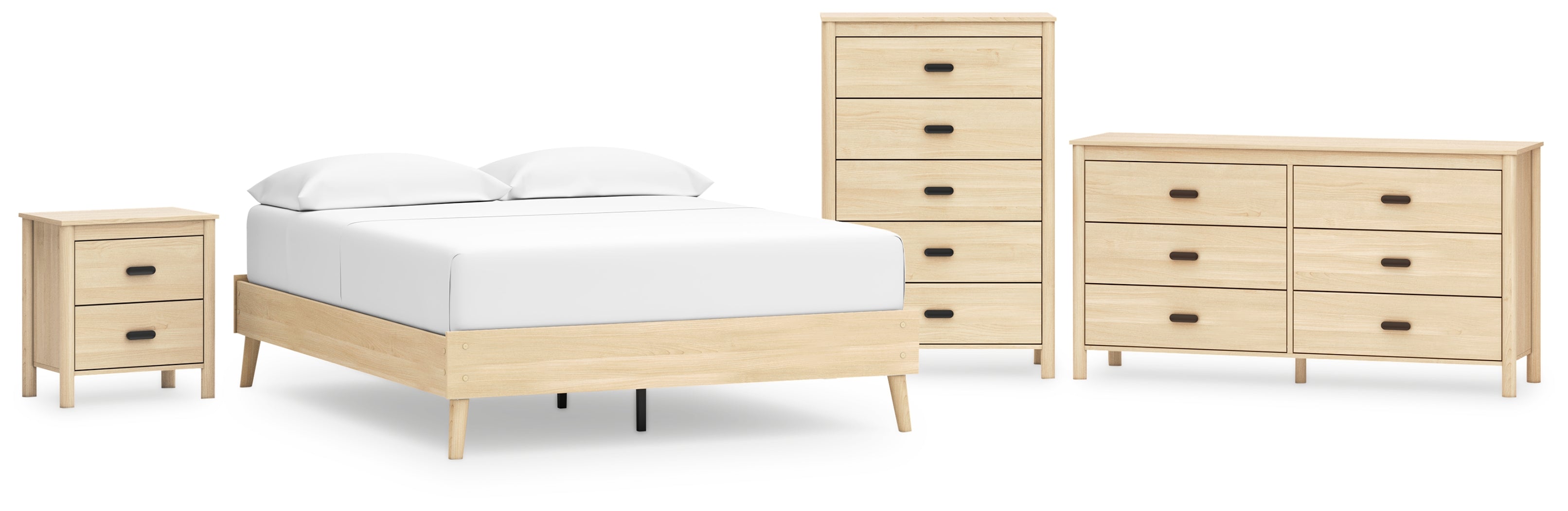 Cabinella Queen Platform Bed with Dresser, Chest and Nightstand in Tan - PKG017295
