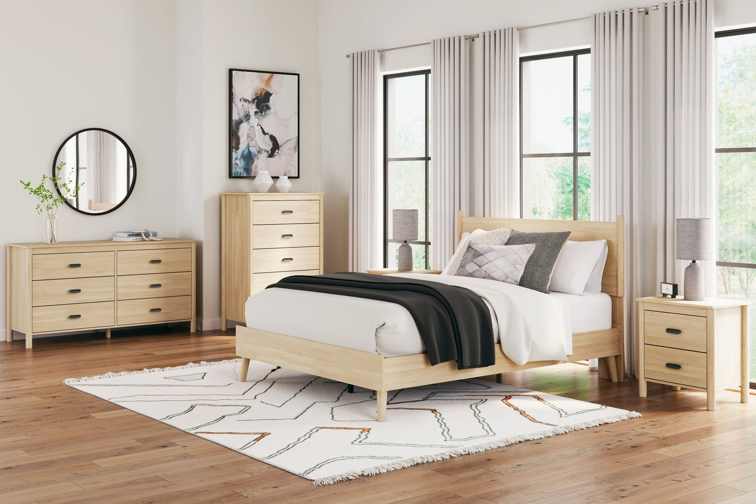 Cabinella Queen Platform Bed with Dresser, Chest and Nightstand in Tan - PKG017295