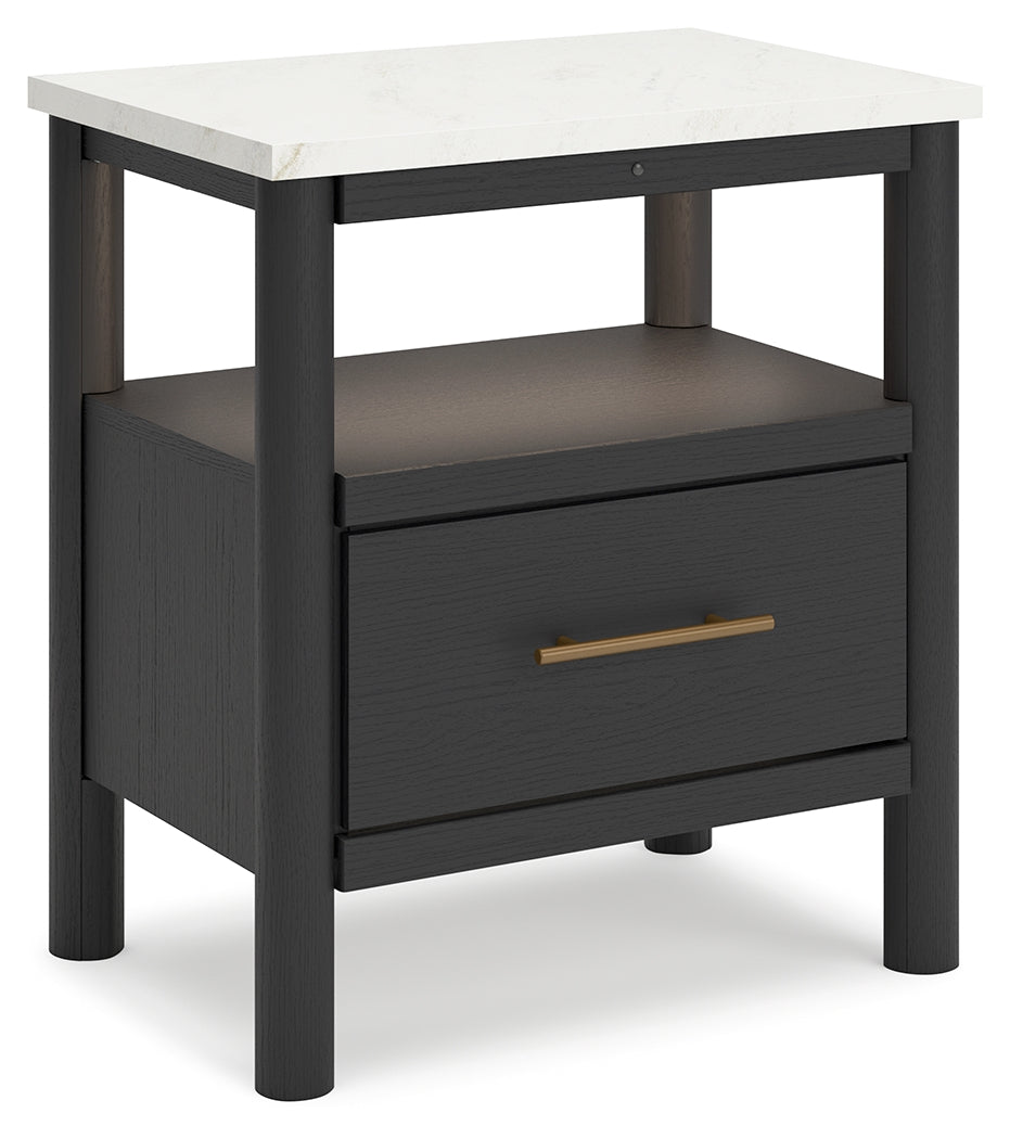 Cadmori Full Upholstered Panel Bed with 2 Nightstands in Black/White - PKG020274