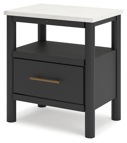 Cadmori Full Upholstered Panel Bed with 2 Nightstands in Black/White - PKG020274