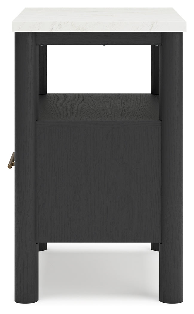 Cadmori Full Upholstered Panel Bed with 2 Nightstands in Black/White - PKG020274