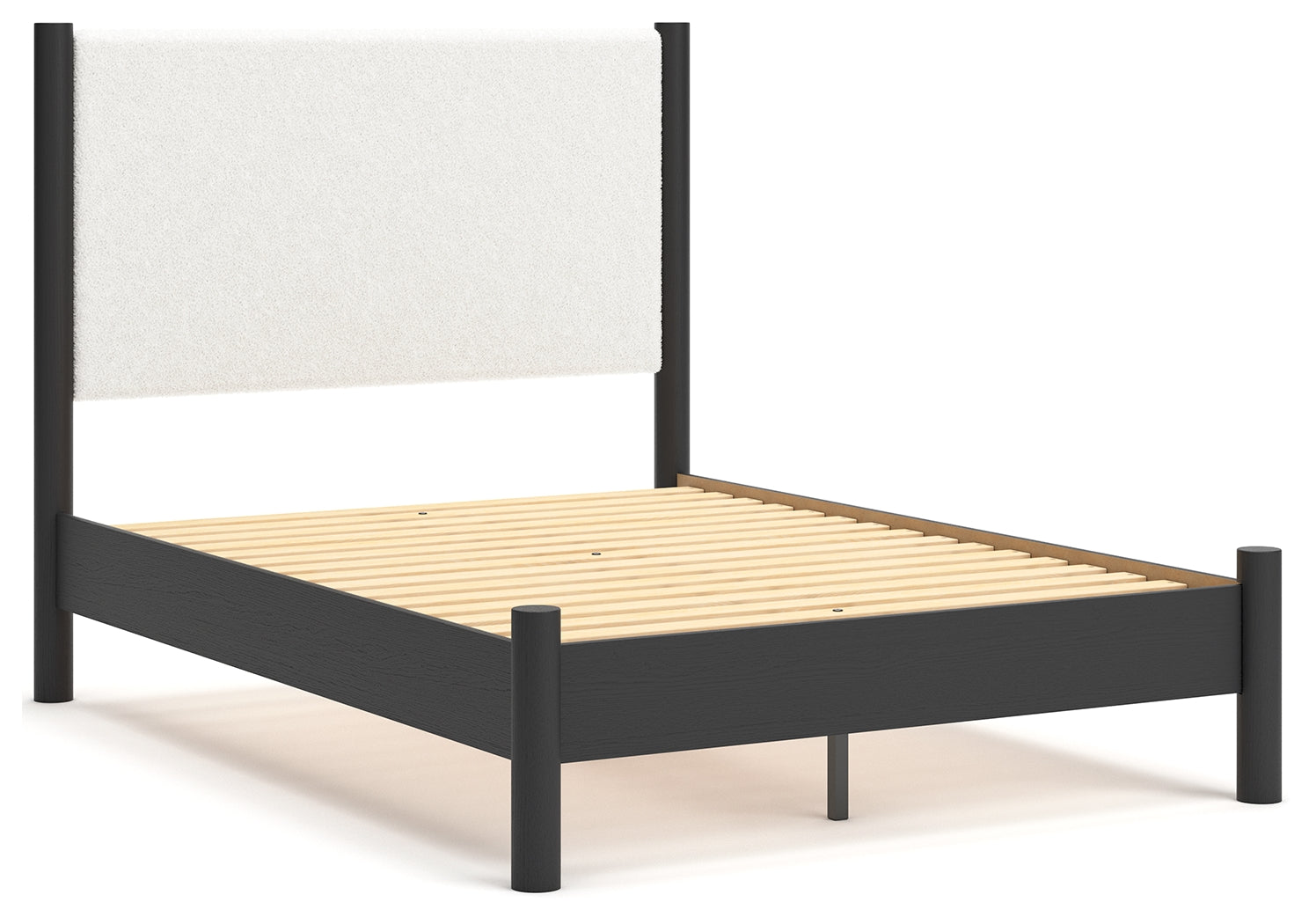 Cadmori Full Upholstered Panel Bed with 2 Nightstands in Black/White - PKG020274