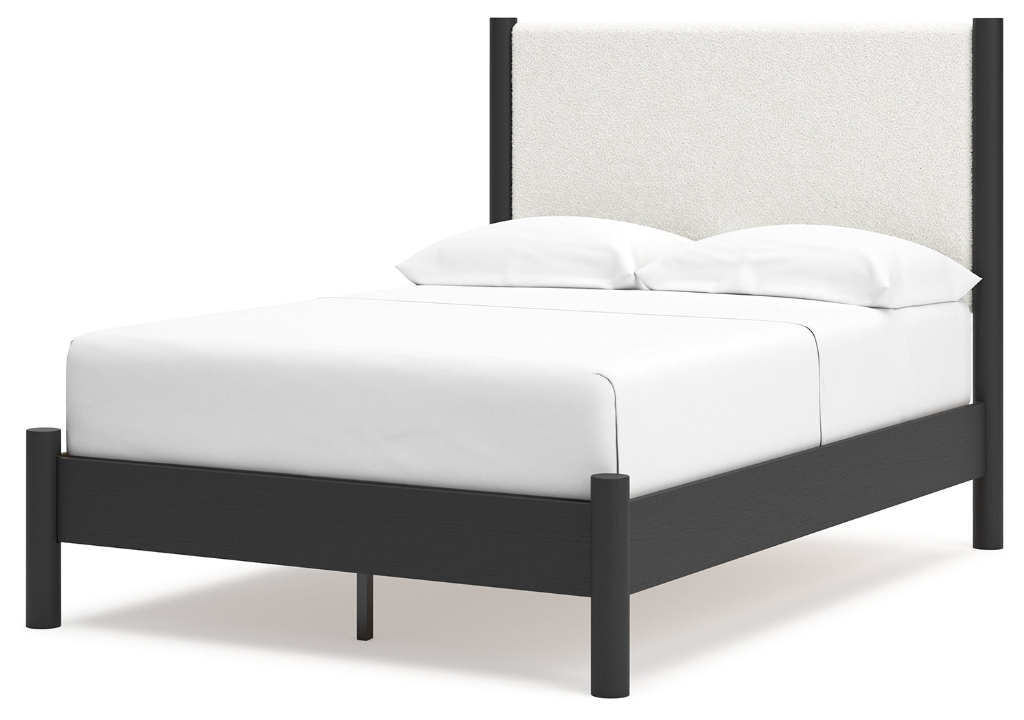 Cadmori Full Upholstered Panel Bed with 2 Nightstands in Black/White - PKG020274