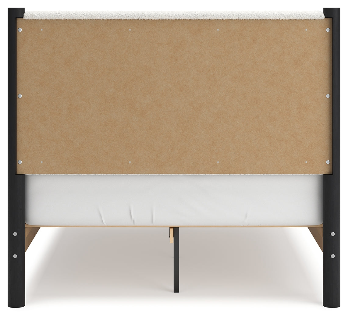 Cadmori Full Upholstered Panel Bed with 2 Nightstands in Black/White - PKG020274