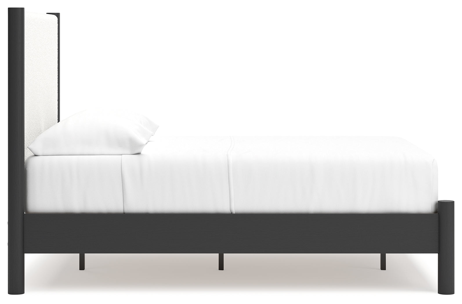 Cadmori Full Upholstered Panel Bed with 2 Nightstands in Black/White - PKG020274