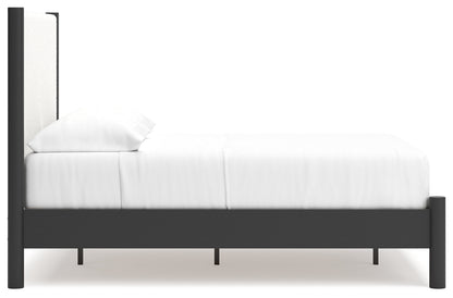 Cadmori Full Upholstered Panel Bed with Dresser and 2 Nightstands in Black/White - PKG020273
