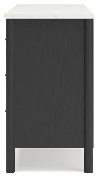 Cadmori Full Upholstered Panel Bed with Dresser and 2 Nightstands in Black/White - PKG020273