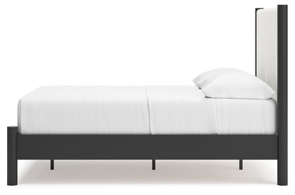 Cadmori Full Upholstered Panel Bed with Mirrored Dresser and 2 Nightstands in Black/White - PKG020267