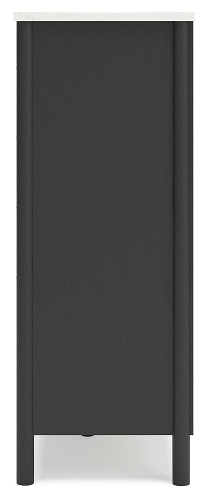 Cadmori Full Upholstered Panel Bed with Mirrored Dresser, Chest and Nightstand in Black/White - PKG020271