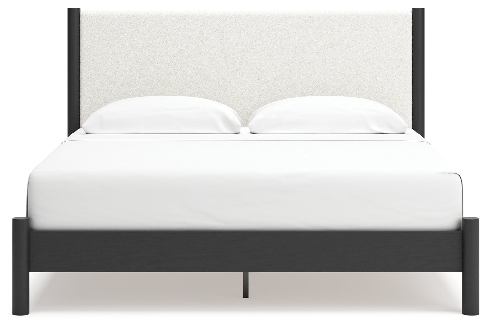 Cadmori King Upholstered Panel Bed with 2 Nightstands in Black/White - PKG020283