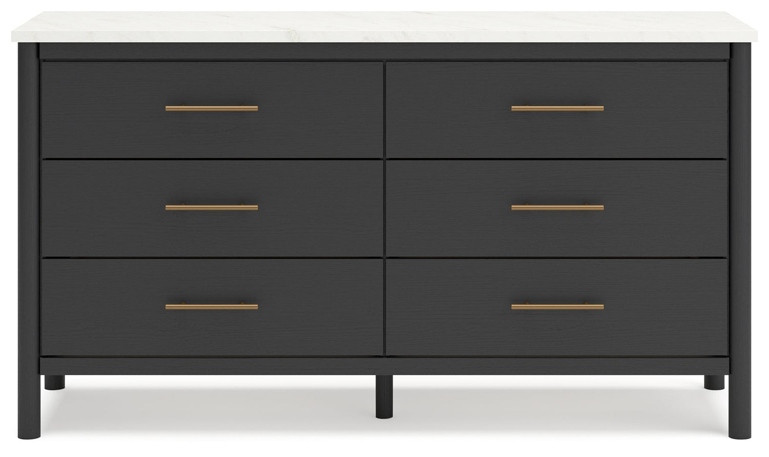 Cadmori King Upholstered Panel Bed with Dresser and 2 Nightstands in Black/White - PKG020282