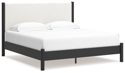 Cadmori King Upholstered Panel Bed with Dresser in Black/White - PKG020281