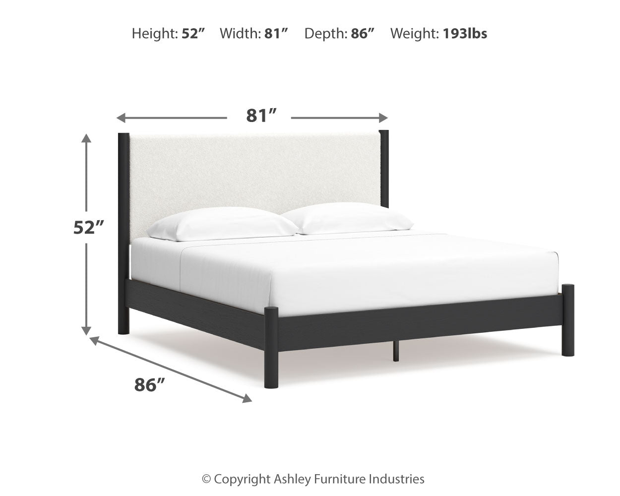 Cadmori King Upholstered Panel Bed with Dresser in Black/White - PKG020281