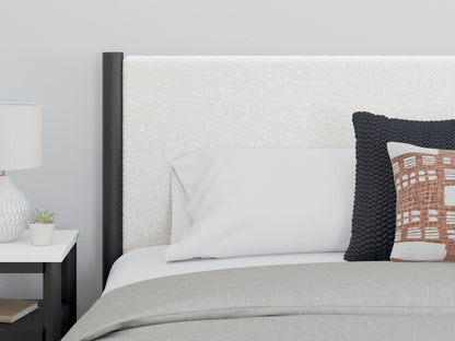 Cadmori King Upholstered Panel Bed with Dresser in Black/White - PKG020281
