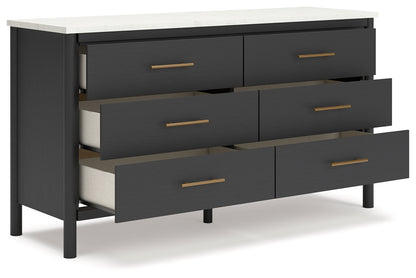 Cadmori King Upholstered Panel Bed with Dresser in Black/White - PKG020281
