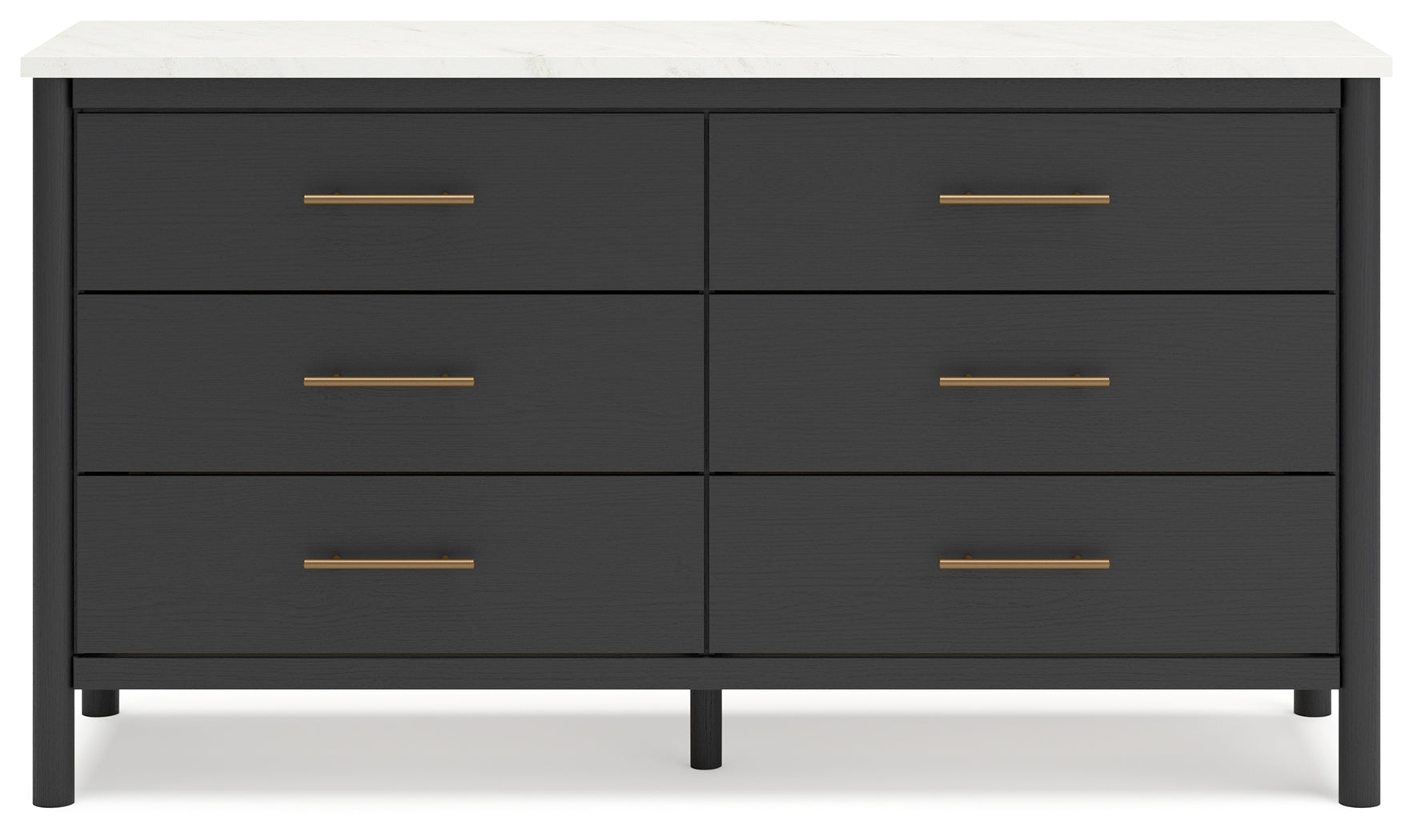 Cadmori King Upholstered Panel Bed with Dresser in Black/White - PKG020281