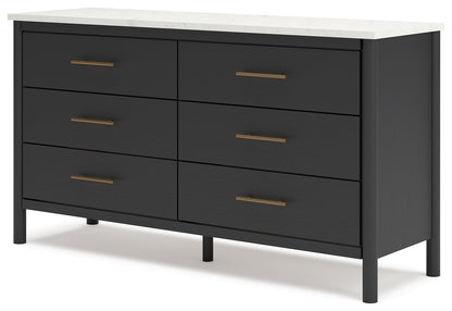Cadmori King Upholstered Panel Bed with Dresser in Black/White - PKG020281