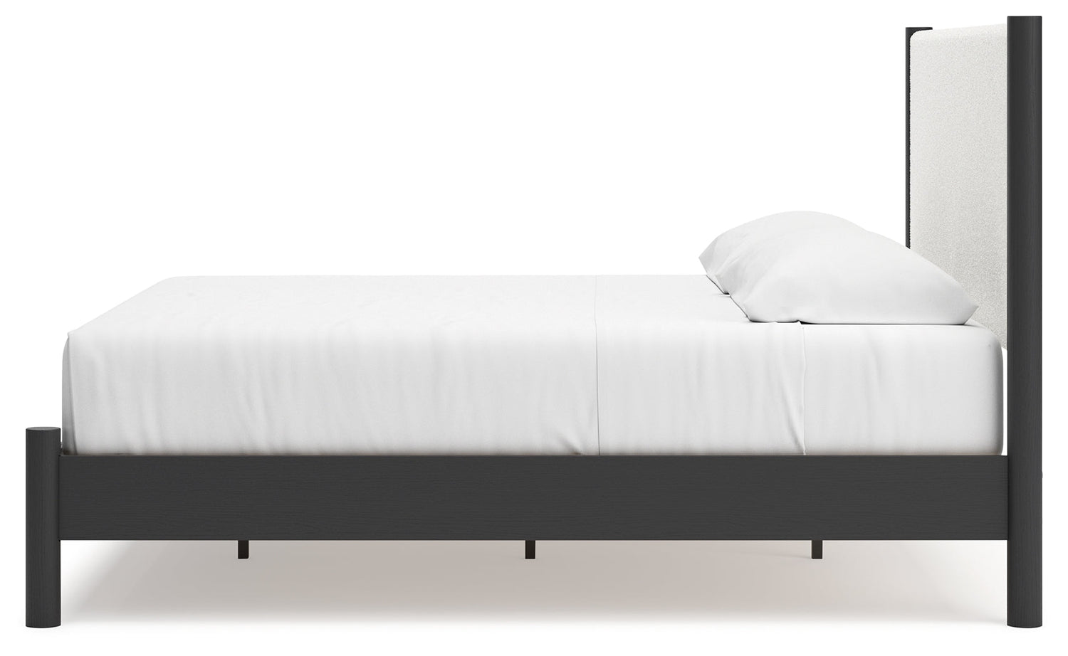 Cadmori King Upholstered Panel Bed with Mirrored Dresser and 2 Nightstands in Black/White - PKG020276