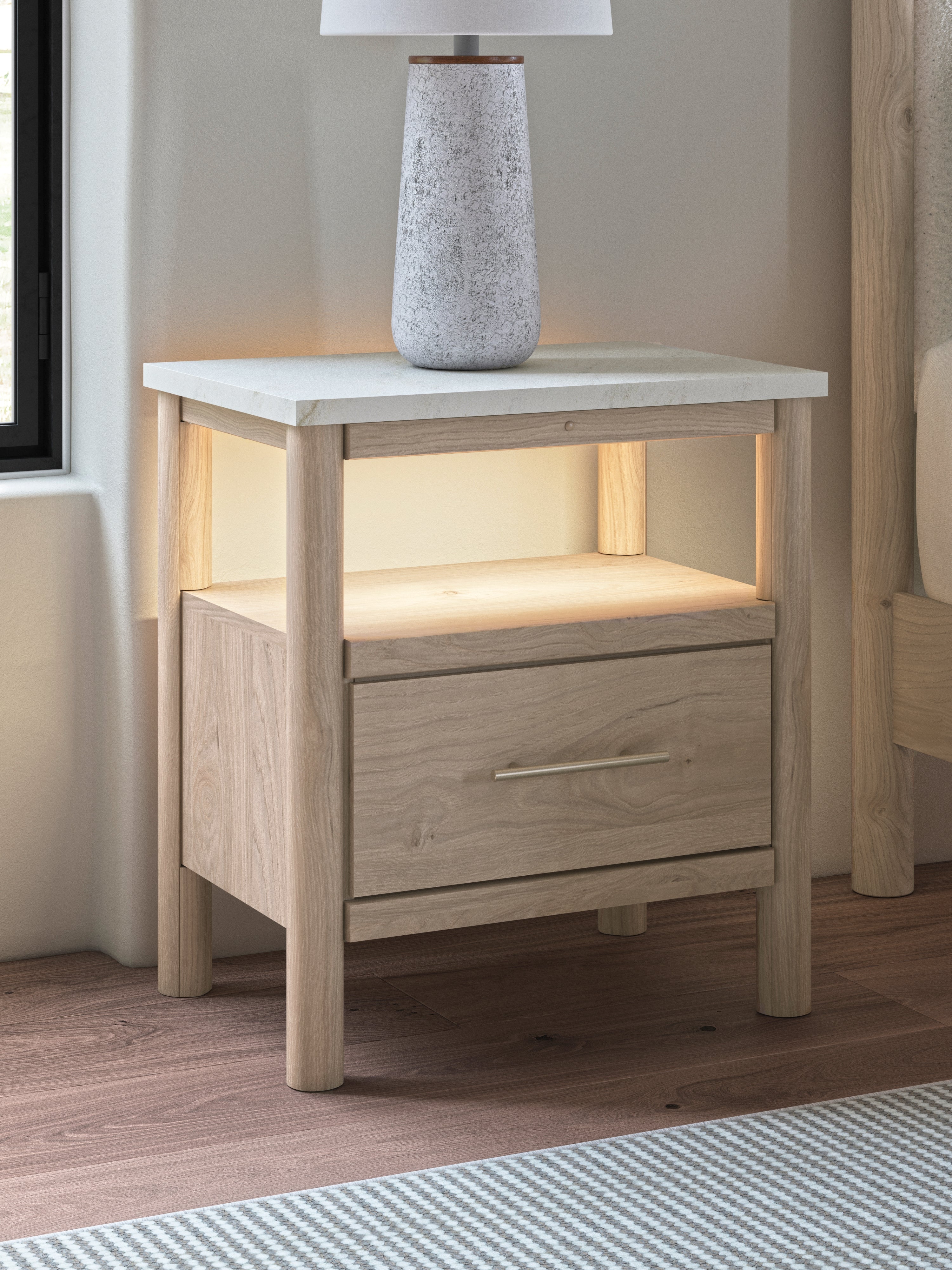 Cadmori Queen Upholstered Panel Bed with Dresser and 2 Nightstands in Two-tone from Ashley - Luna Furniture