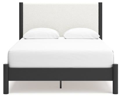 Cadmori Queen Upholstered Panel Bed with Dresser in Black/White - PKG020263