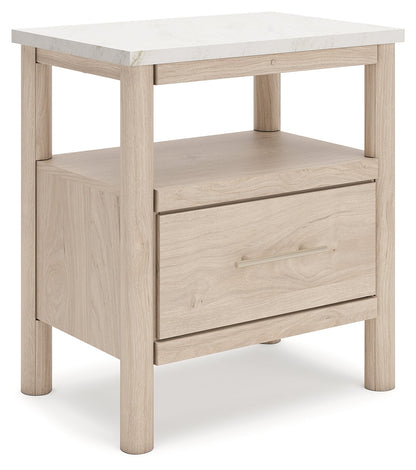 Cadmori Queen Upholstered Panel Bed with Mirrored Dresser, Chest and Nightstand in Two-tone from Ashley - Luna Furniture