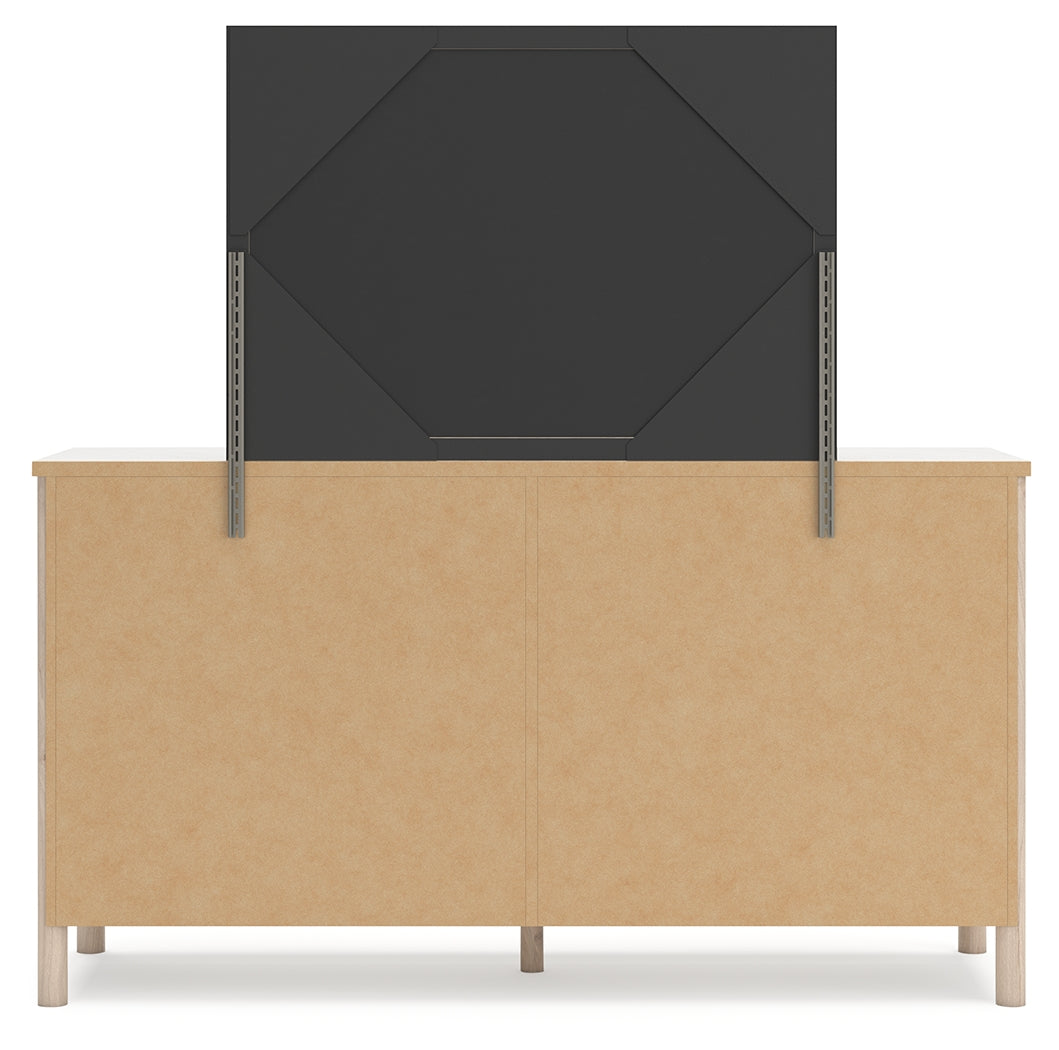 Cadmori Queen Upholstered Panel Bed with Mirrored Dresser, Chest and Nightstand in Two-tone from Ashley - Luna Furniture