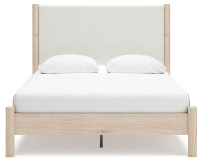 Cadmori Queen Upholstered Panel Bed with Mirrored Dresser in Two-tone from Ashley - Luna Furniture